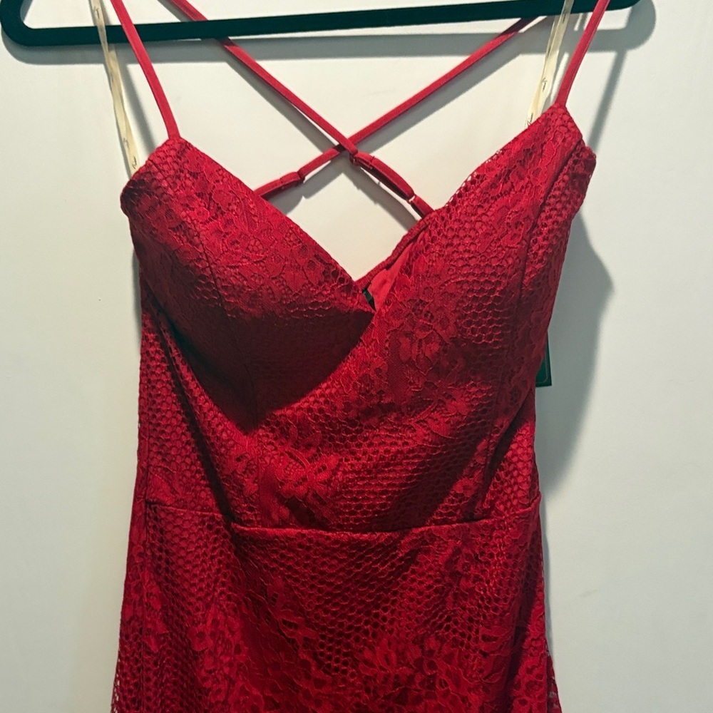 Trixxi Red Lace Midi Dress with Crisscross Back - Picture 3 of 4